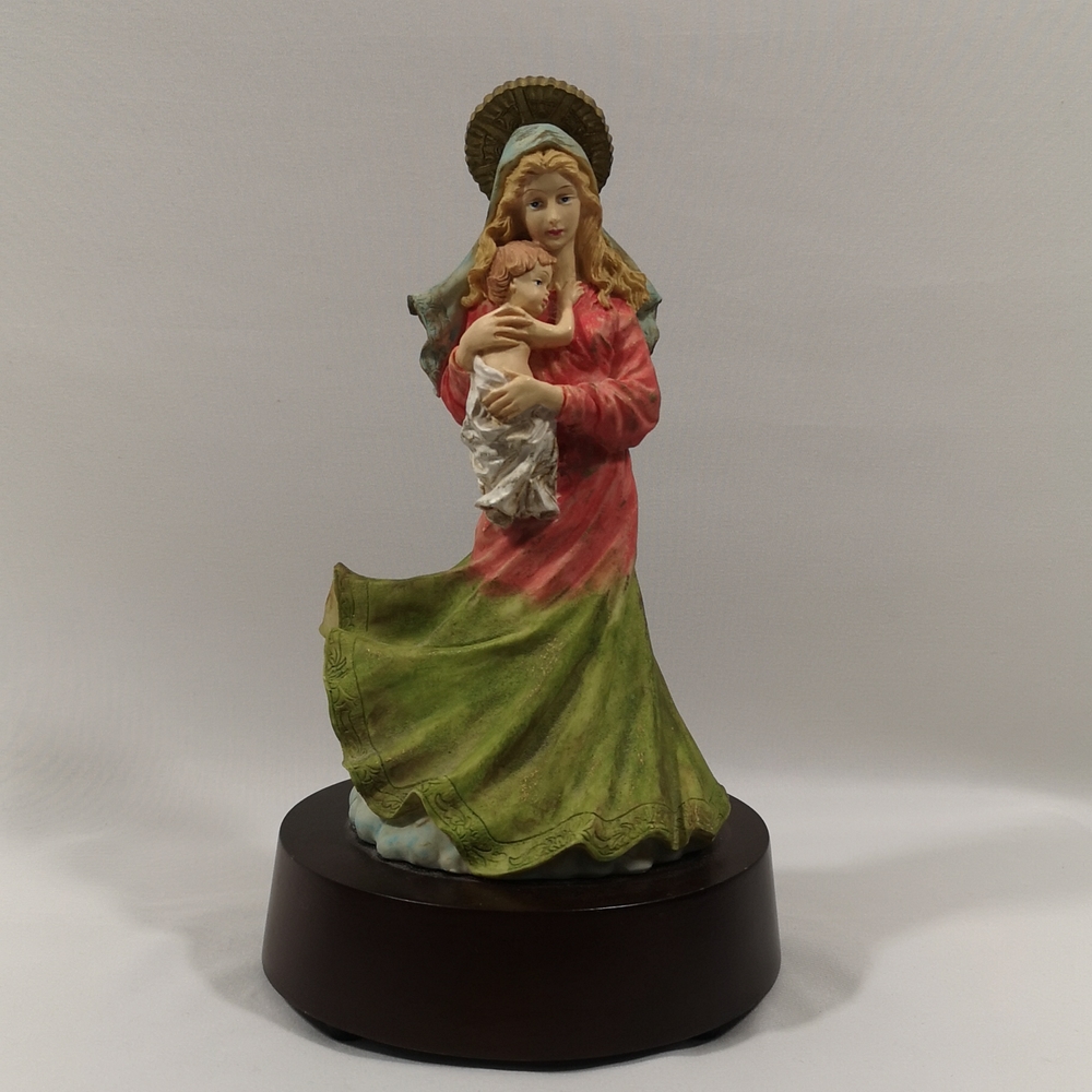 Vintage & Signed Madonna and Child Statue Music Box, Working, Incredible Detail